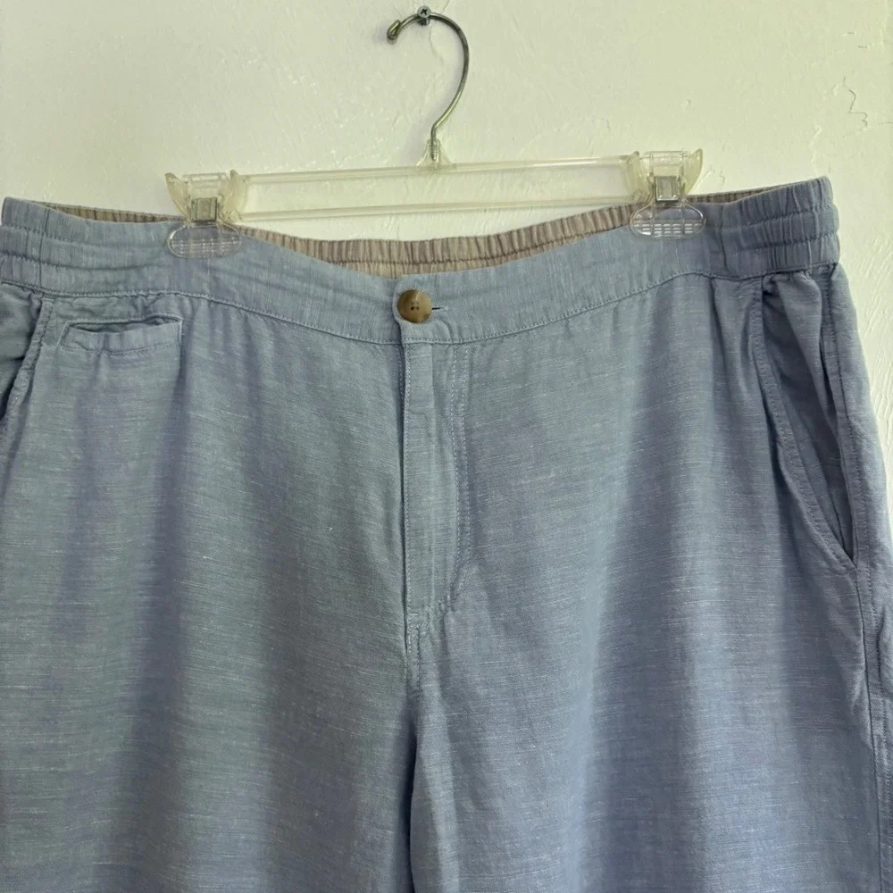 Panama Jack Mens Linen Cotton Blend Casual Pants Elastic Waist Blue Beach Sz XL